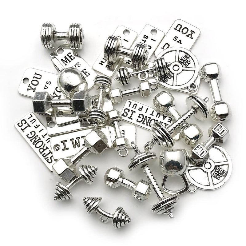 iloveDIYbeads Sports Charms-100g (about 32pcs) Strength Tags Kettle bell dumbbell barbell weight mix charms Sport charm Fit DIY Fitness Necklace Jewelry Making (M039) - Image 1